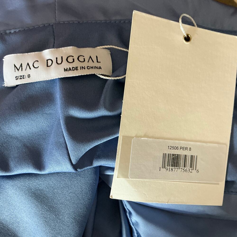 Mac Duggal 12506 Blue Wrap Cocktail Dress Satin Long Sleeve High Low Hem Size 8 - Picture 10 of 12